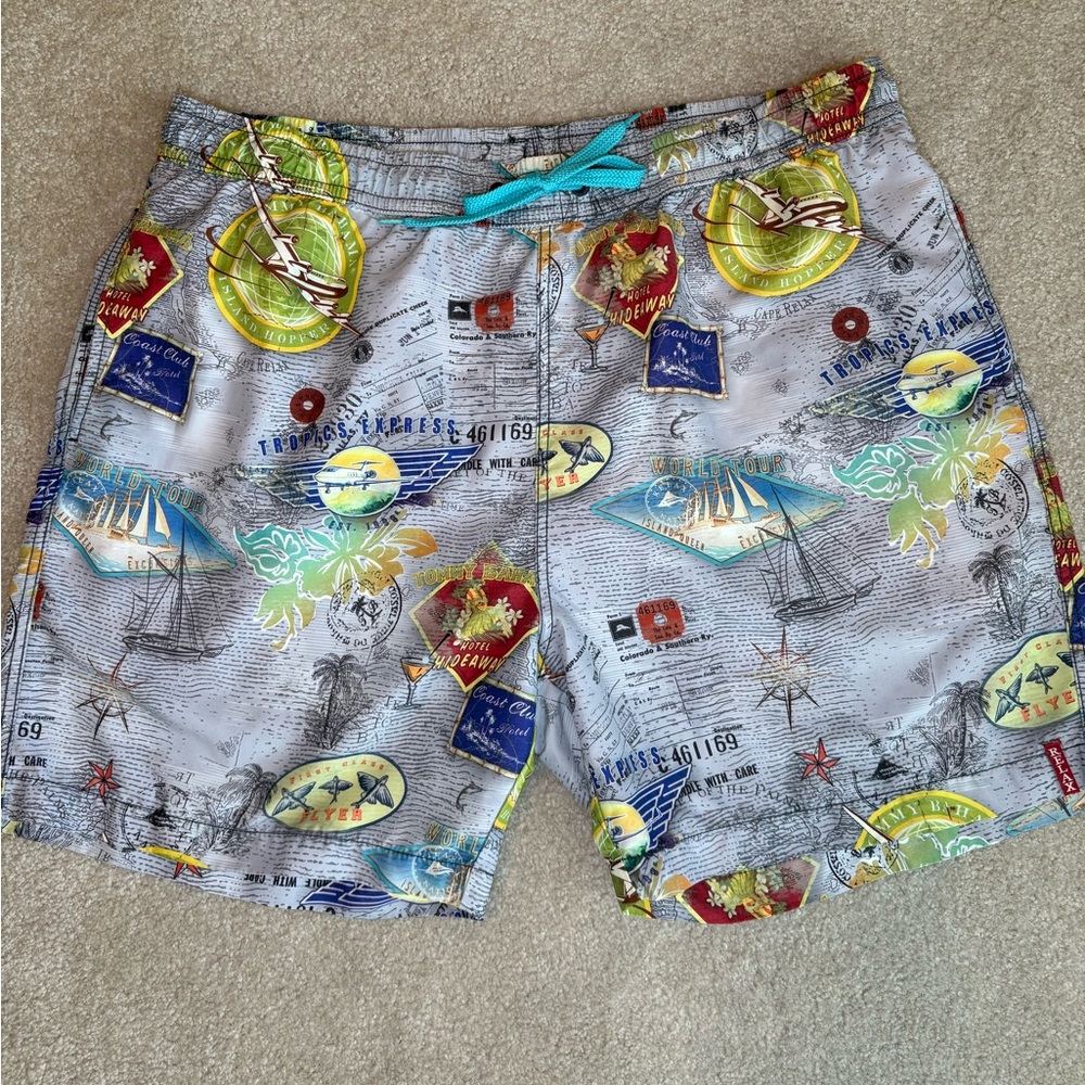 Tommy Bahama Lined Swim Trunks Shorts Graphic Gray Size XL Inseam‎ 6 Inches